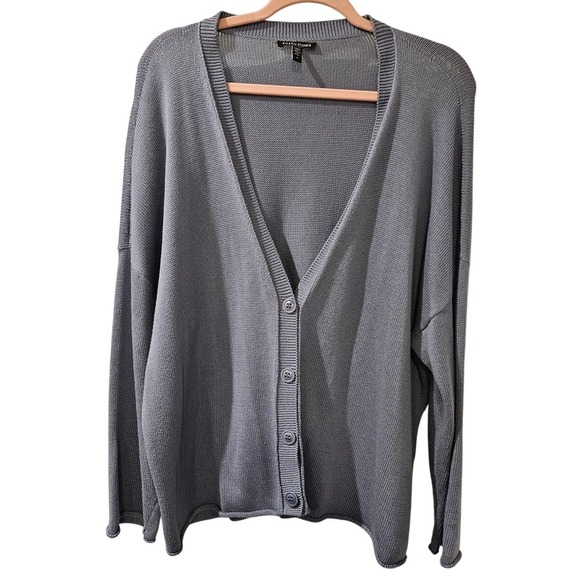 Eileen Fisher‎ Organic Cotton/Tencel Button Front Cardigan Steel Blue Gray 1X - Picture 1 of 5